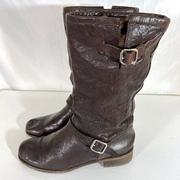 Anthropologie Latitude Femme Leather Boots Women 7 Faux Fur Lining Made in Italy - Picture 1 of 9